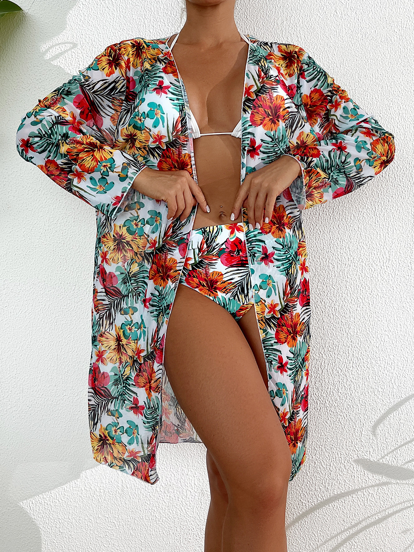 Sexy 3 Piece High Waist Bikinis Set Cover Up Swimsuit Women Long Sleeve Push Up